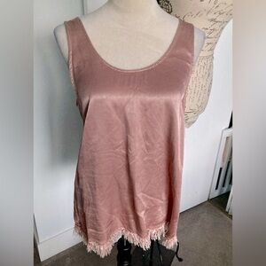 Tina + Jo Pink Satin and Fringe Top